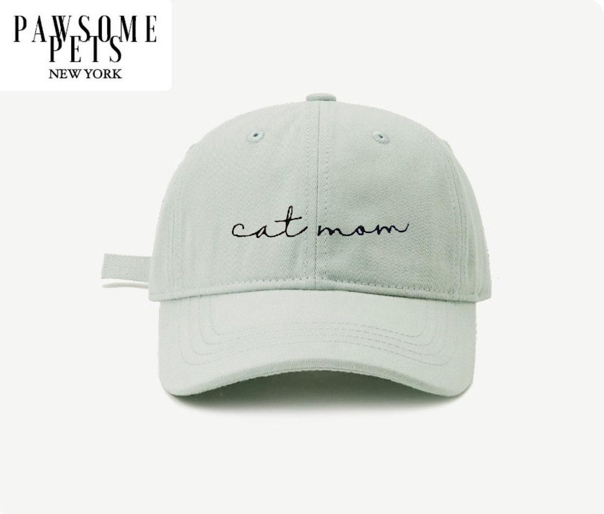Cat Mom Baseball Hat - Mint Green Embroidered Cap