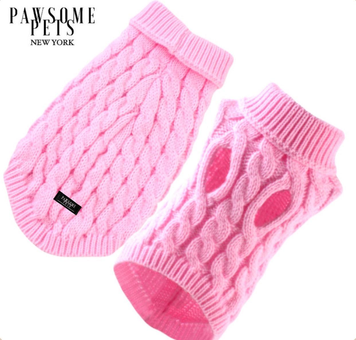 Extra Warm Cable Knit Pet Sweater - Pink