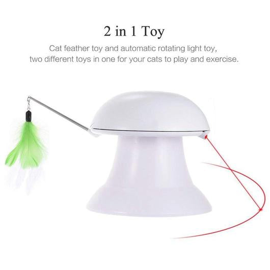 Automatic Cat Laser Toy - Rotating with Feather Teasers