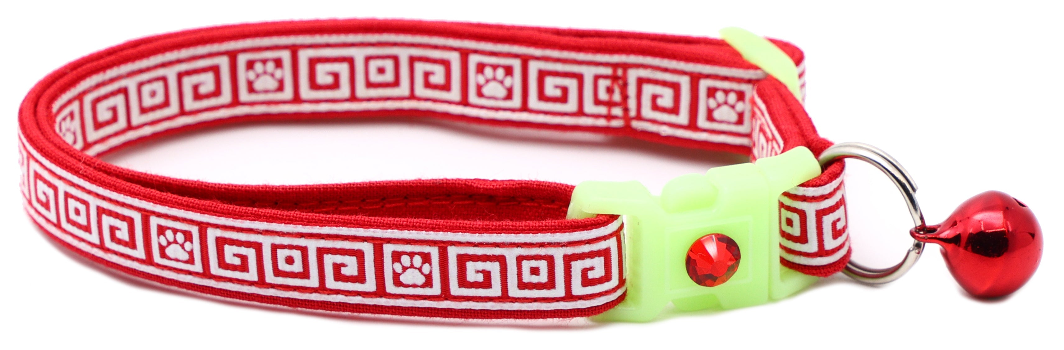Greek Key Breakaway Cat Collar - Glow-in-Dark Pattern