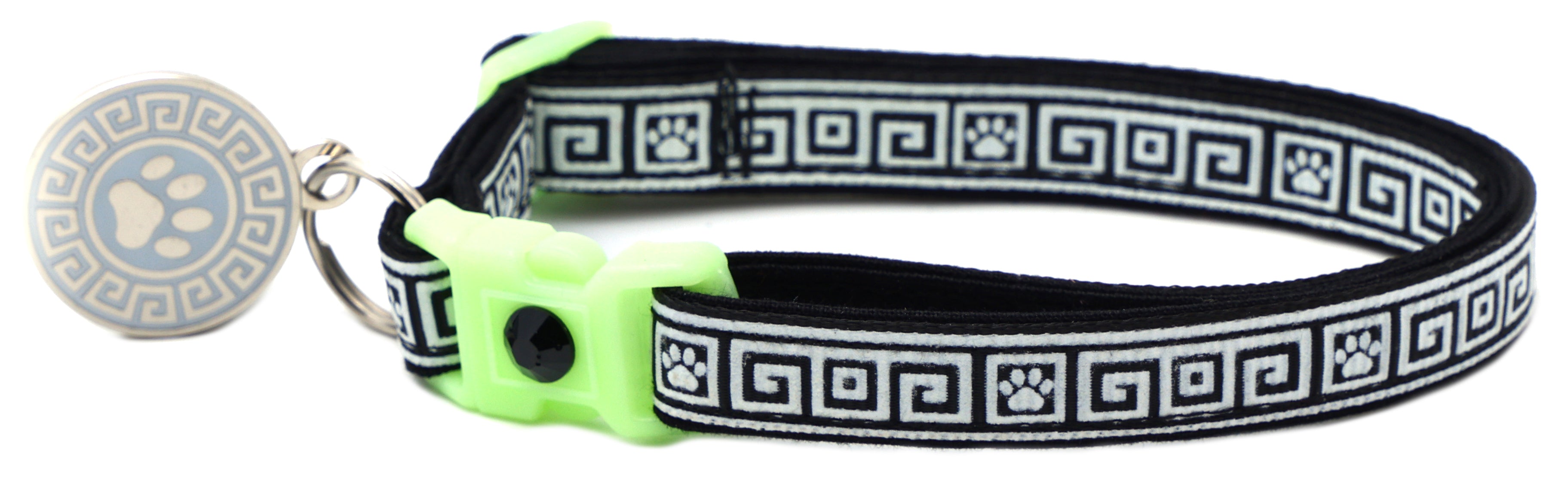 Greek Key Breakaway Cat Collar - Glow-in-Dark Pattern
