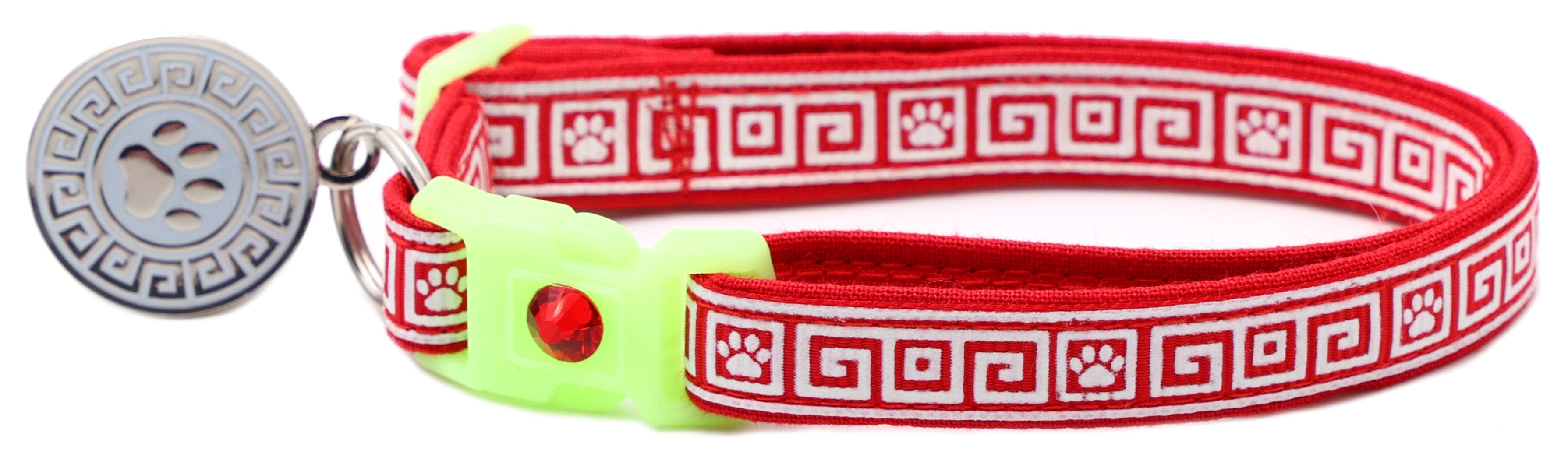 Greek Key Breakaway Cat Collar - Glow-in-Dark Pattern