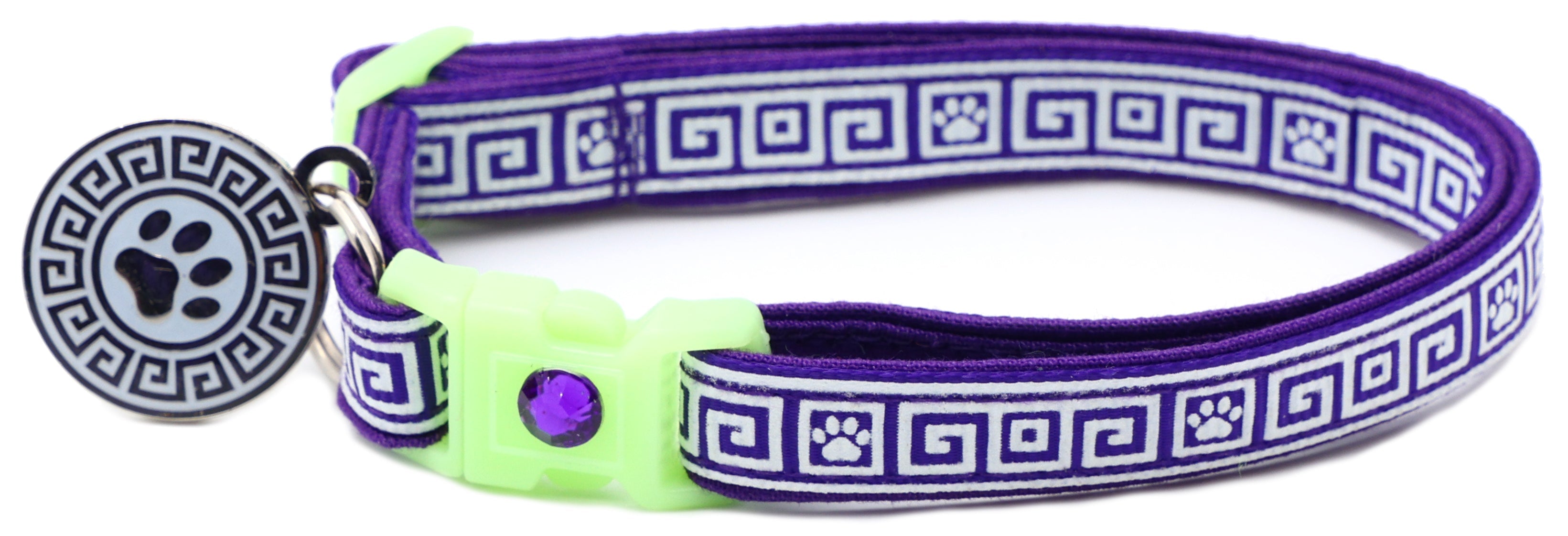 Greek Key Breakaway Cat Collar - Glow-in-Dark Pattern