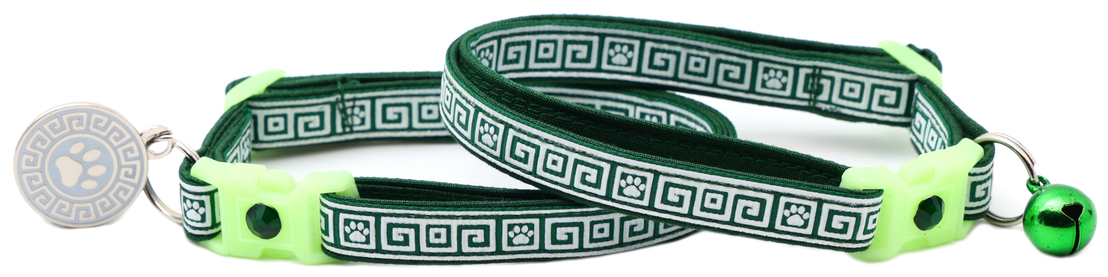 Greek Key Breakaway Cat Collar - Glow-in-Dark Pattern