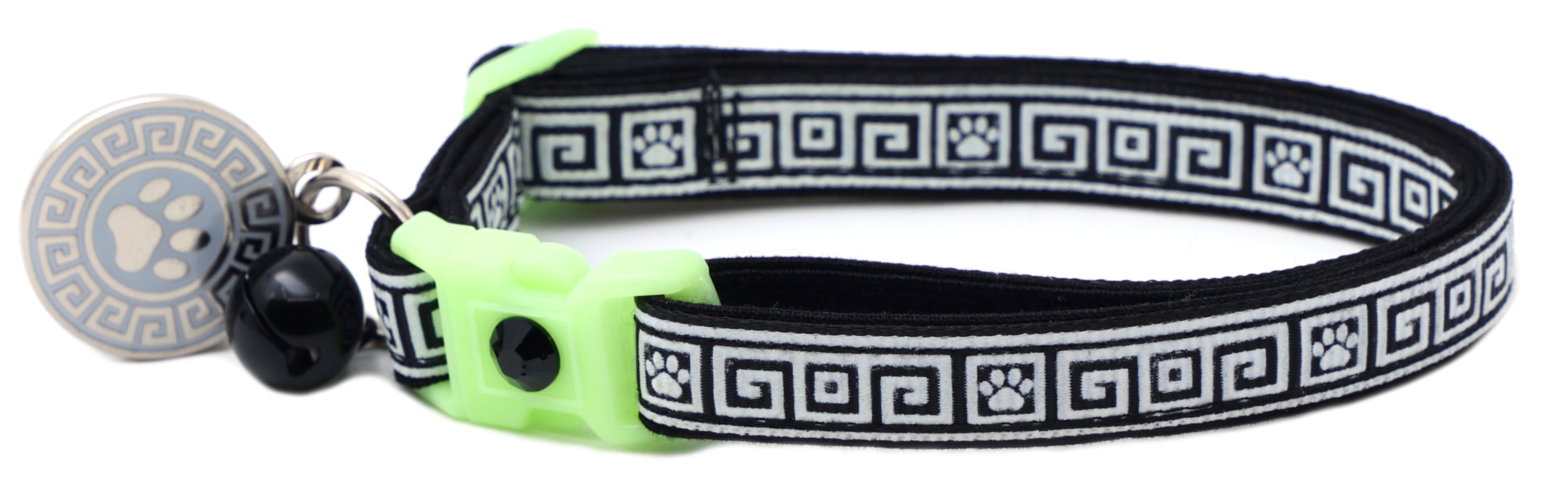 Greek Key Breakaway Cat Collar - Glow-in-Dark Pattern