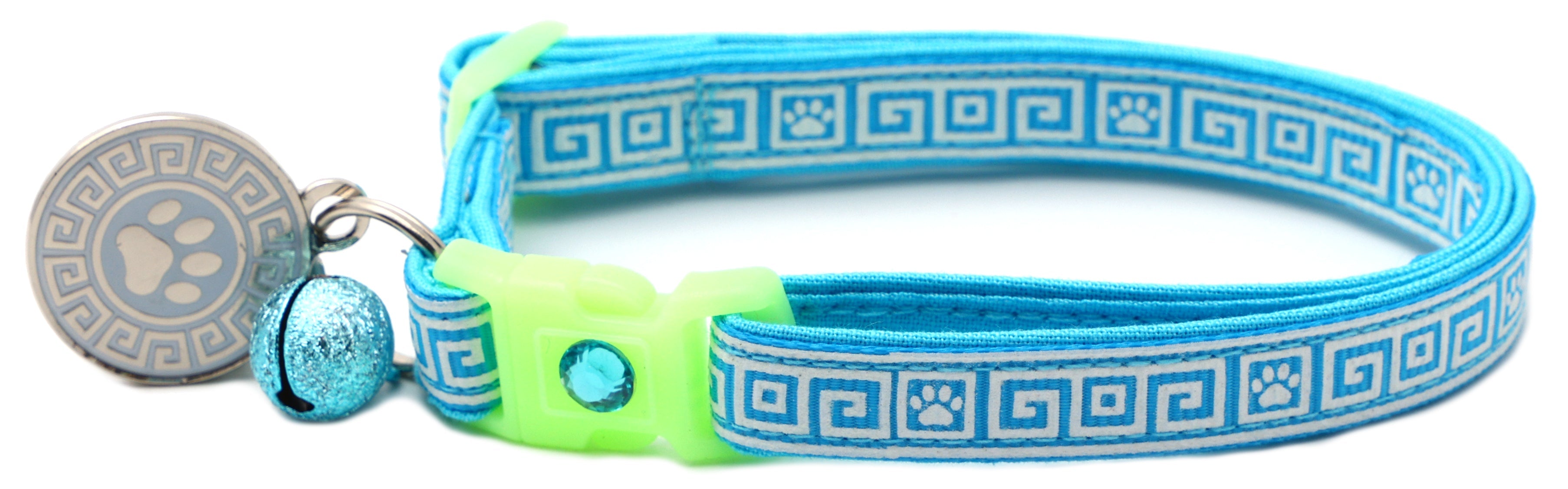 Greek Key Breakaway Cat Collar - Glow-in-Dark Pattern