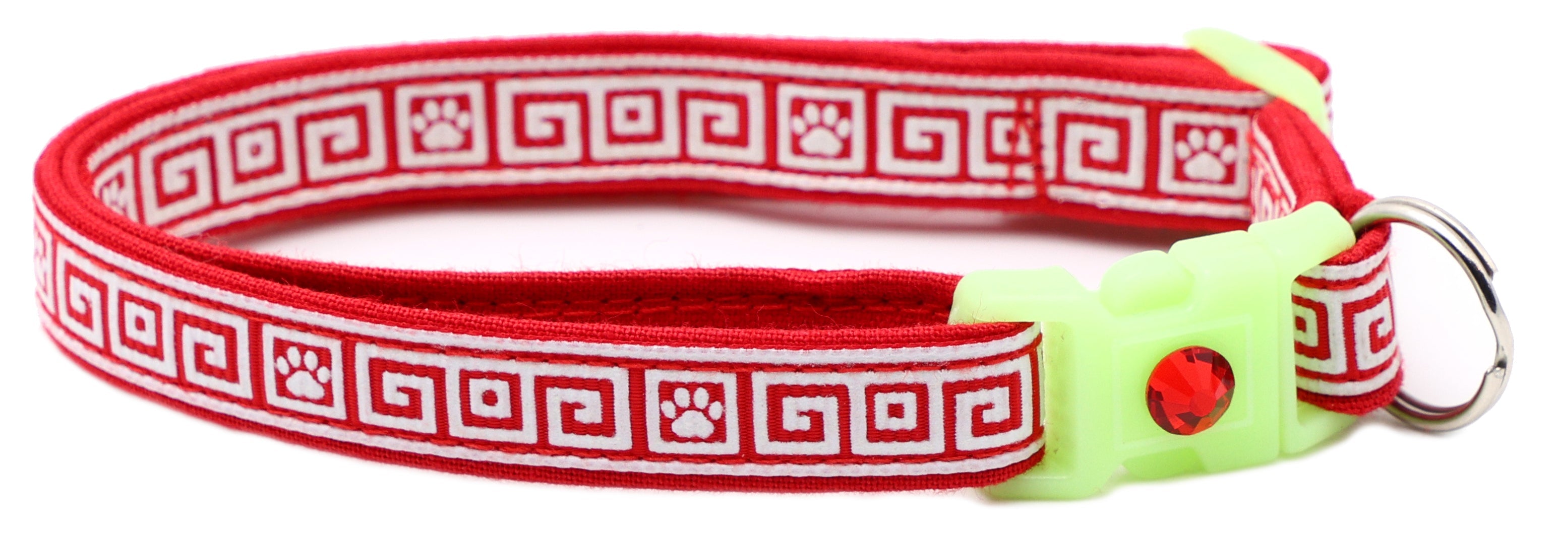Greek Key Breakaway Cat Collar - Glow-in-Dark Pattern