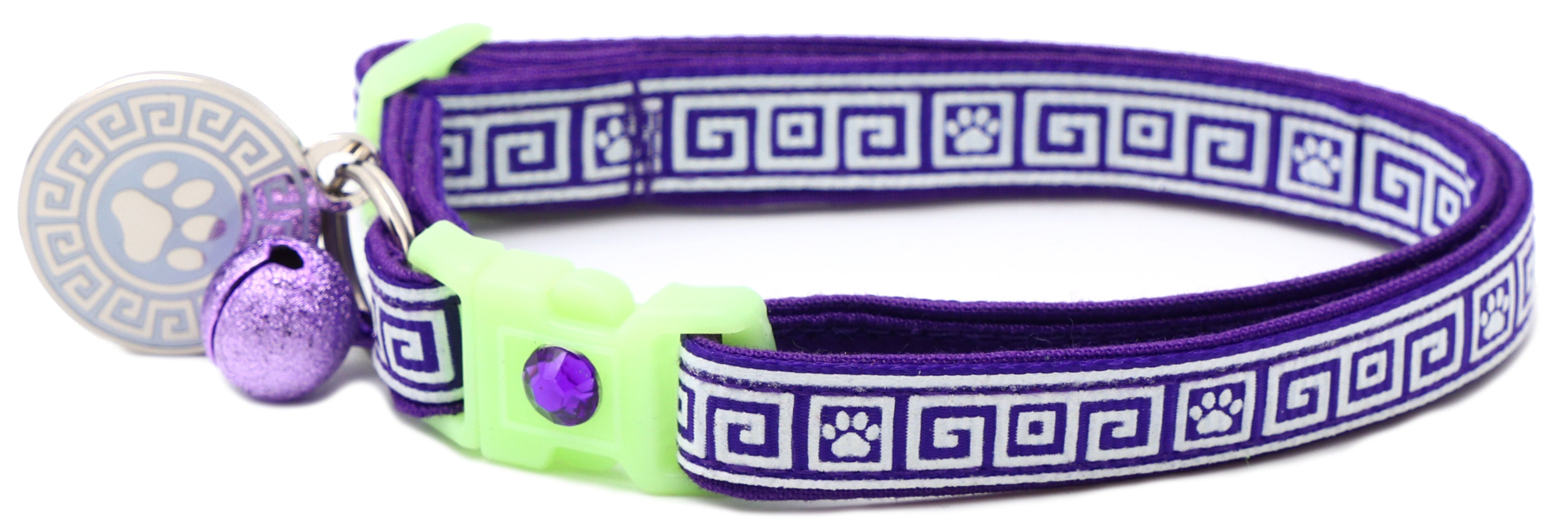 Greek Key Breakaway Cat Collar - Glow-in-Dark Pattern