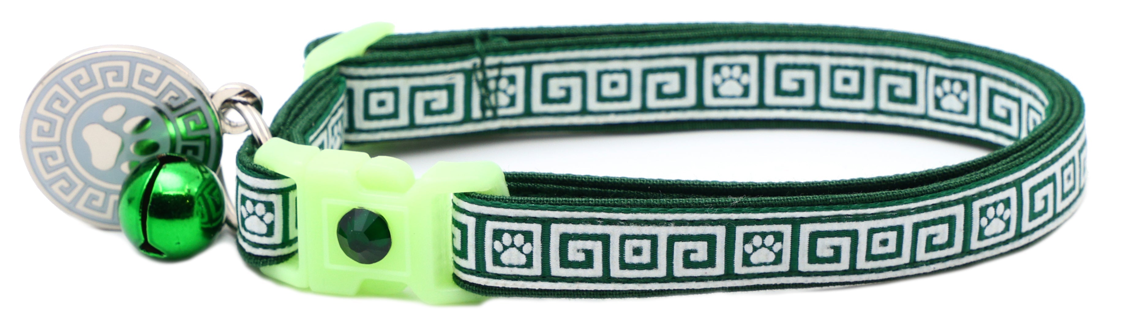 Greek Key Breakaway Cat Collar - Glow-in-Dark Pattern