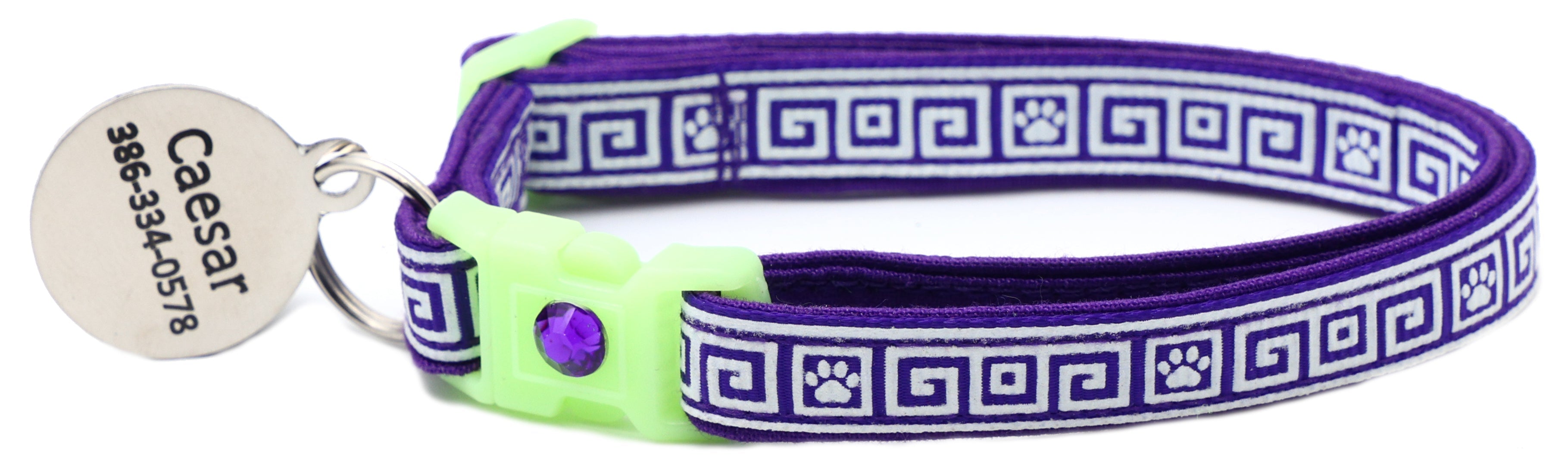 Greek Key Breakaway Cat Collar - Glow-in-Dark Pattern