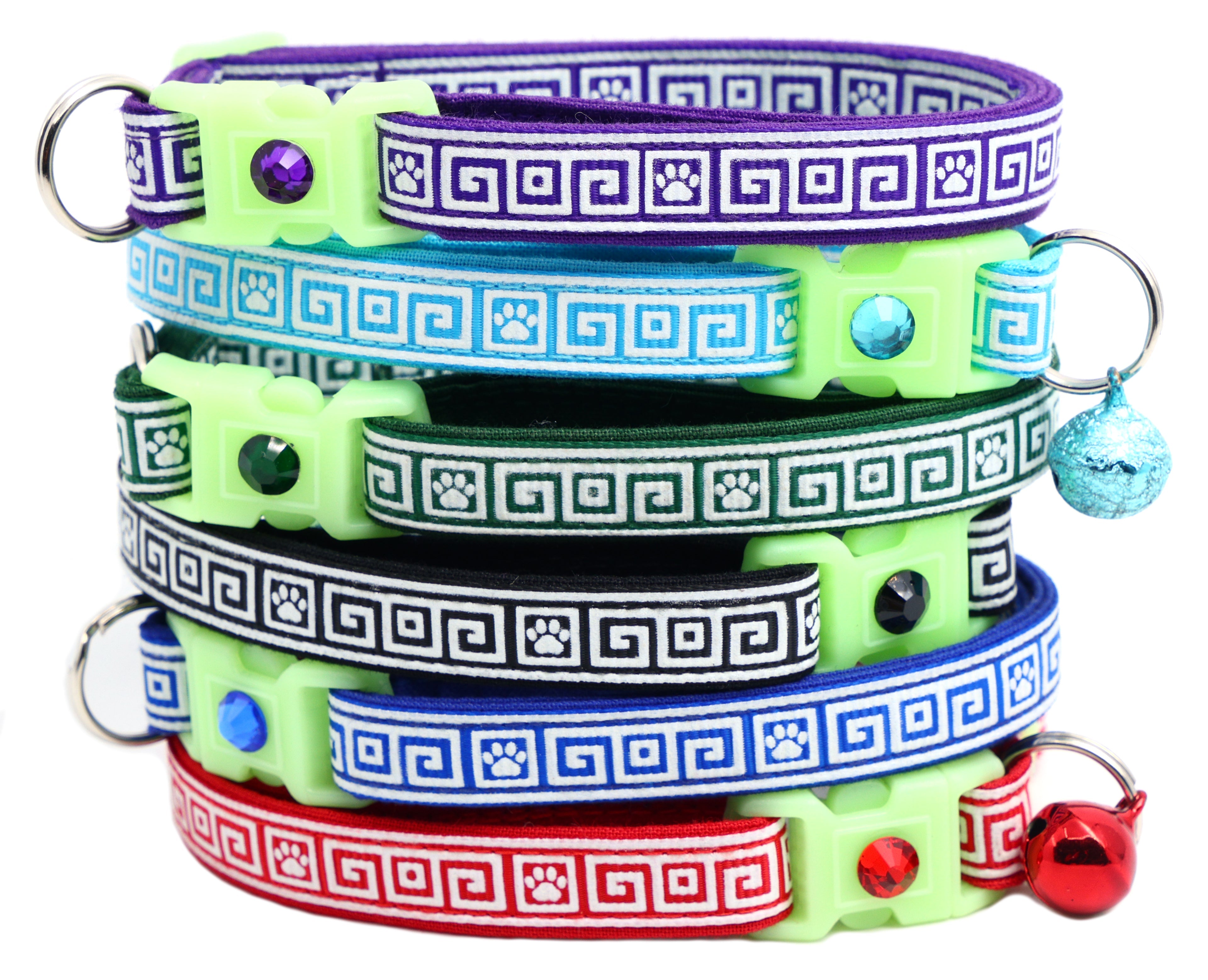 Greek Key Breakaway Cat Collar - Glow-in-Dark Pattern