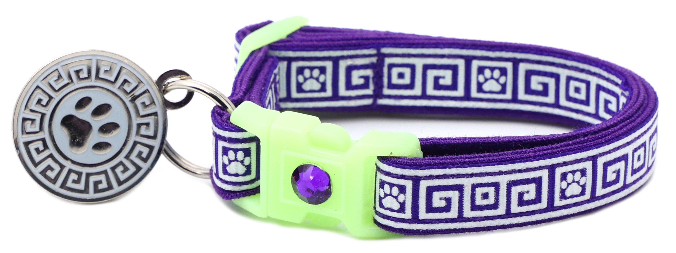 Greek Key Breakaway Cat Collar - Glow-in-Dark Pattern