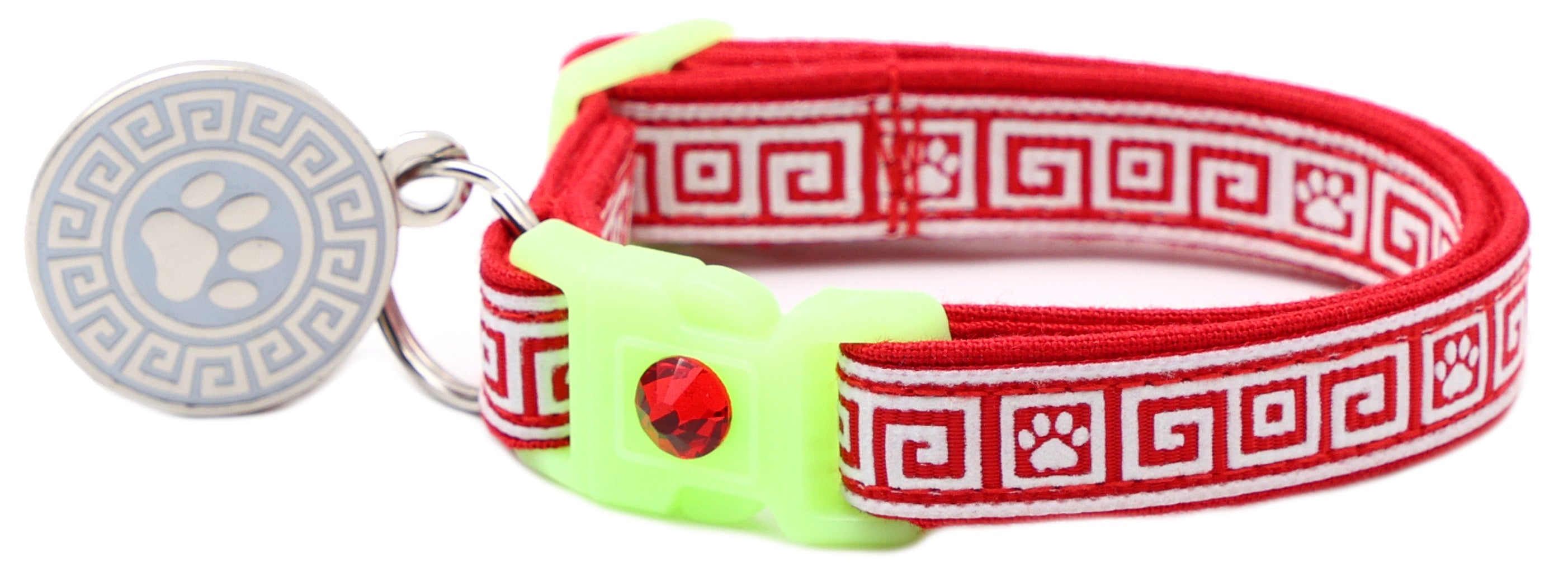 Greek Key Breakaway Cat Collar - Glow-in-Dark Pattern