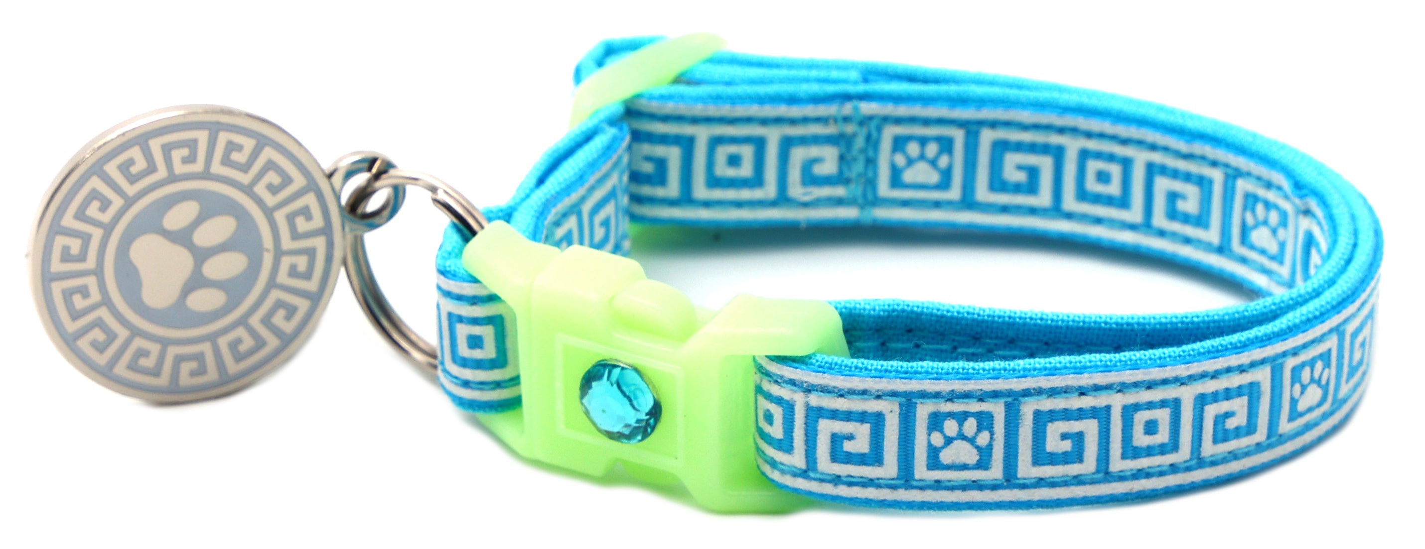 Greek Key Breakaway Cat Collar - Glow-in-Dark Pattern