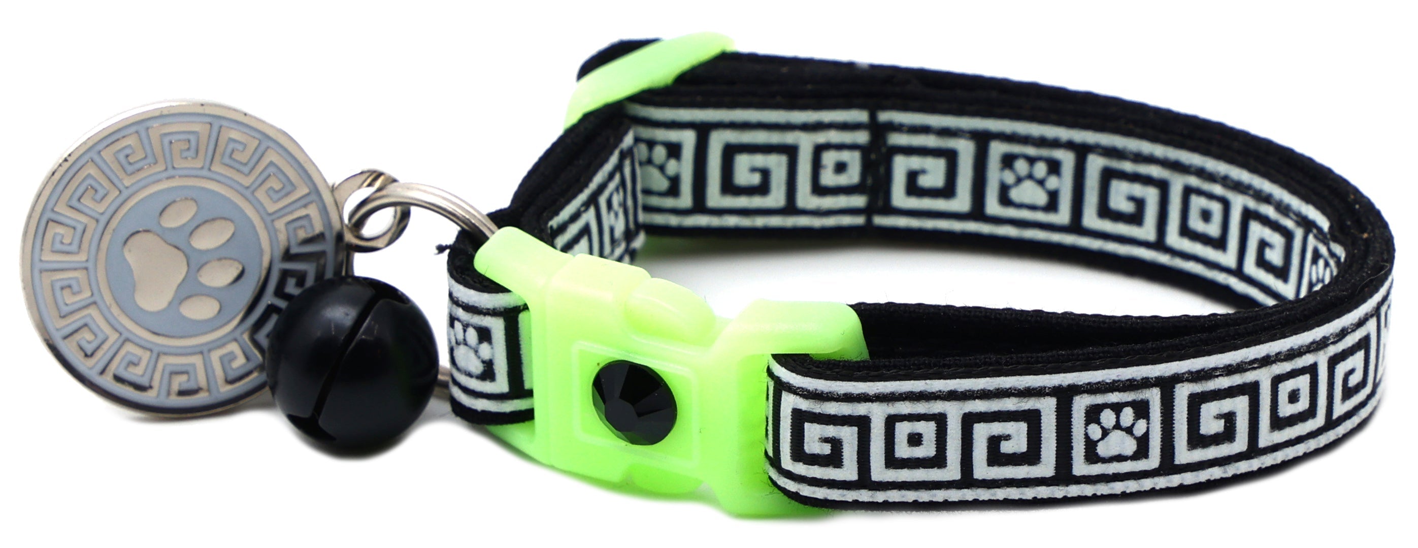 Greek Key Breakaway Cat Collar - Glow-in-Dark Pattern