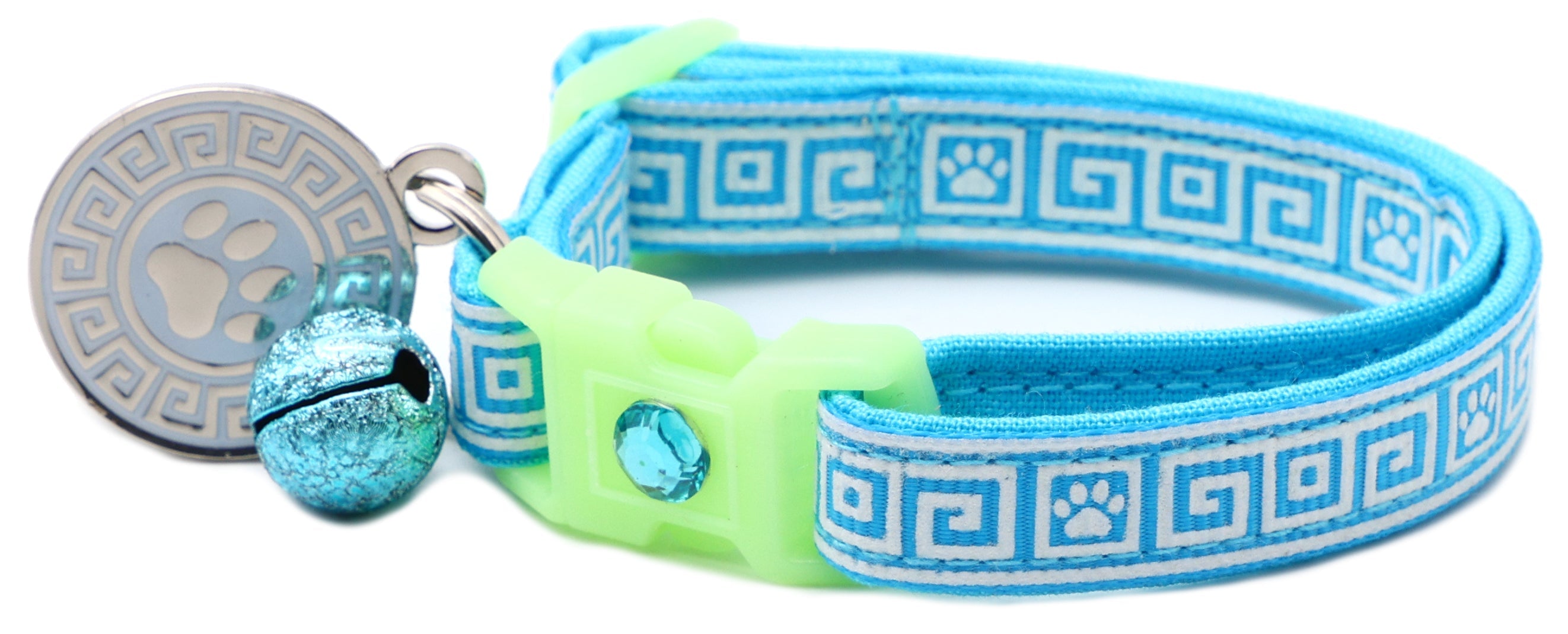 Greek Key Breakaway Cat Collar - Glow-in-Dark Pattern