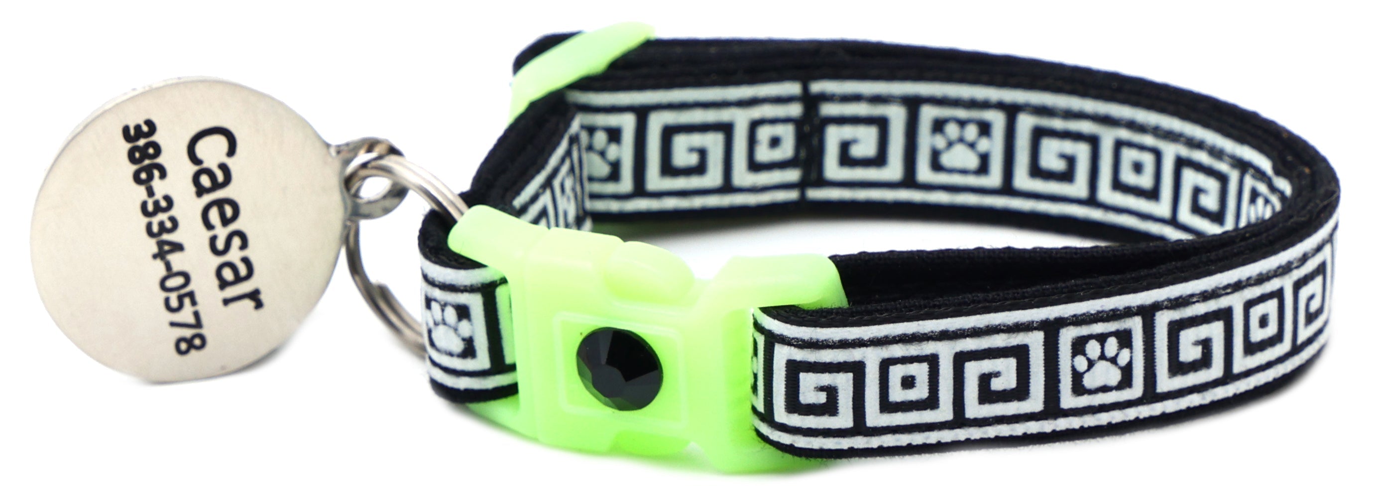 Greek Key Breakaway Cat Collar - Glow-in-Dark Pattern