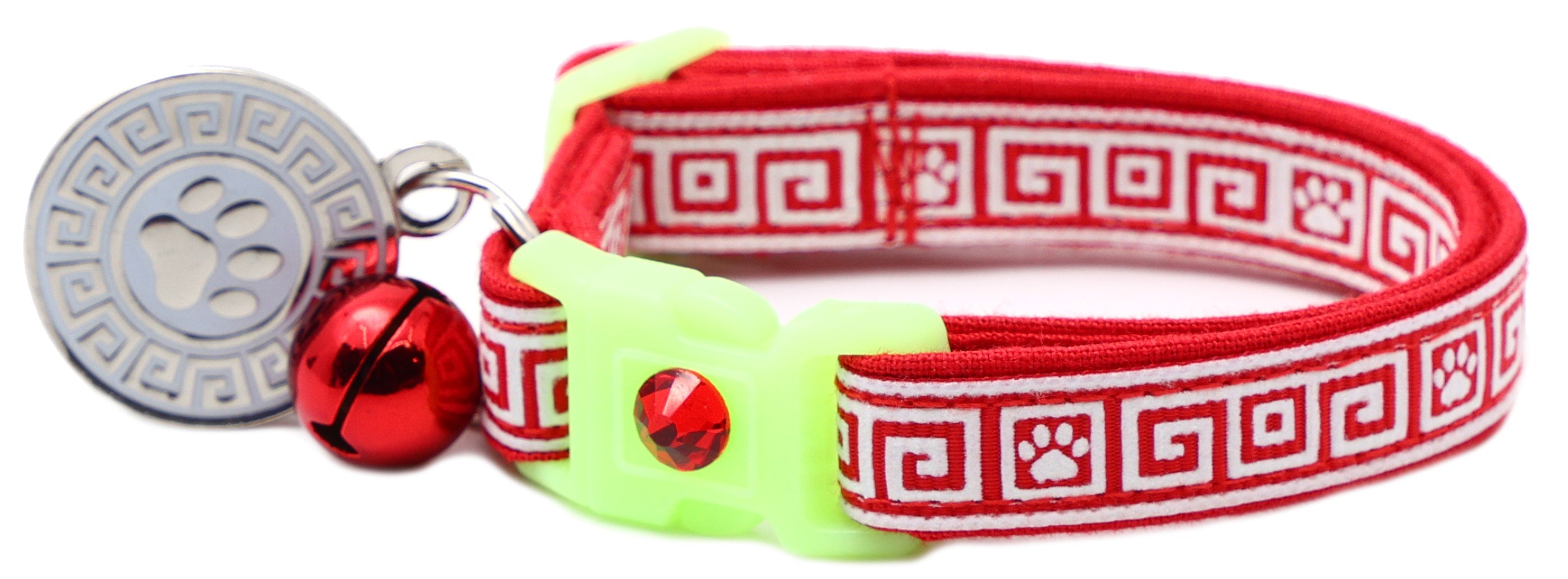 Greek Key Breakaway Cat Collar - Glow-in-Dark Pattern