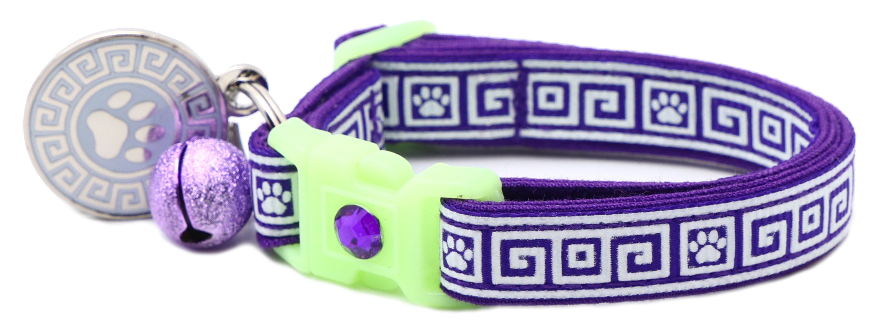 Greek Key Breakaway Cat Collar - Glow-in-Dark Pattern