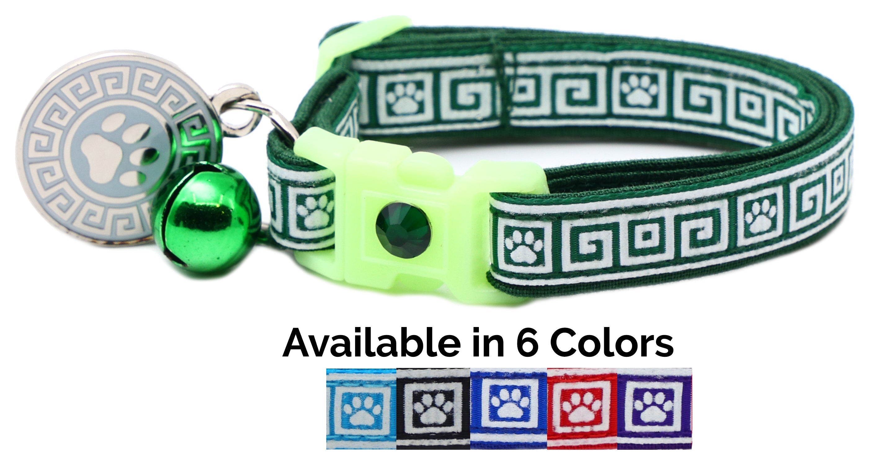 Greek Key Breakaway Cat Collar - Glow-in-Dark Pattern
