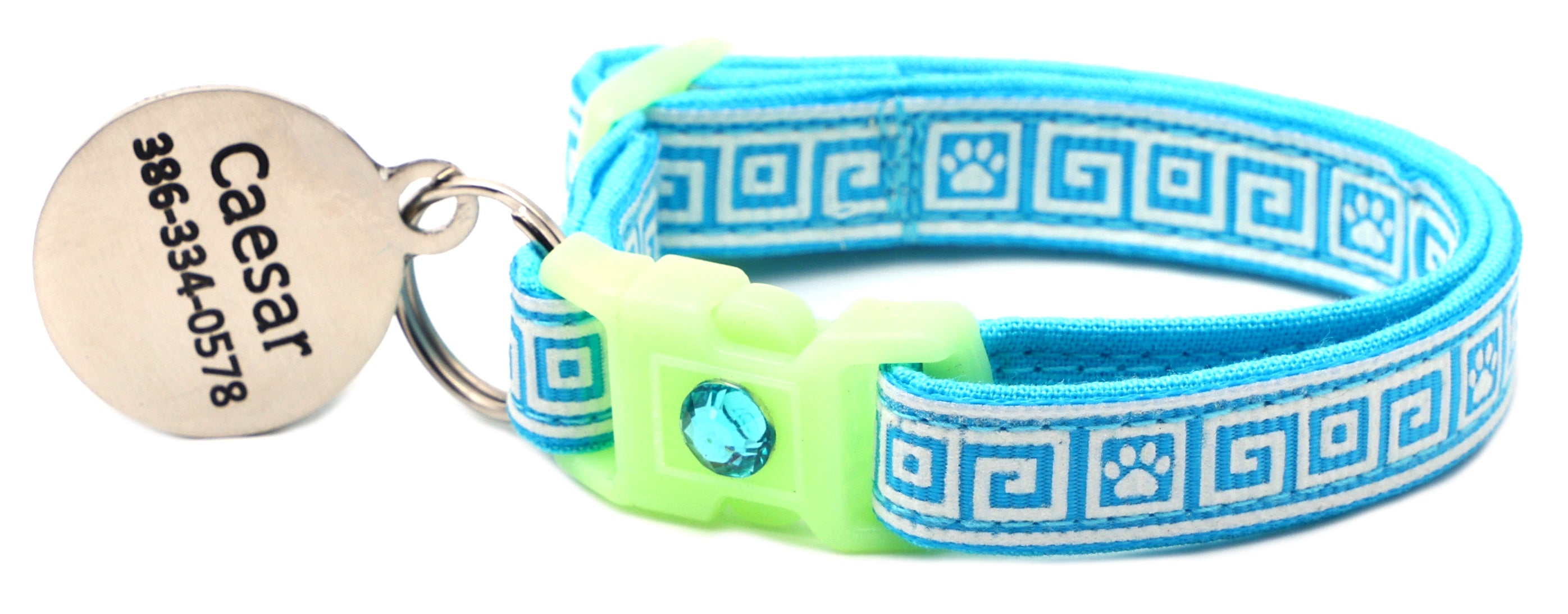 Greek Key Breakaway Cat Collar - Glow-in-Dark Pattern