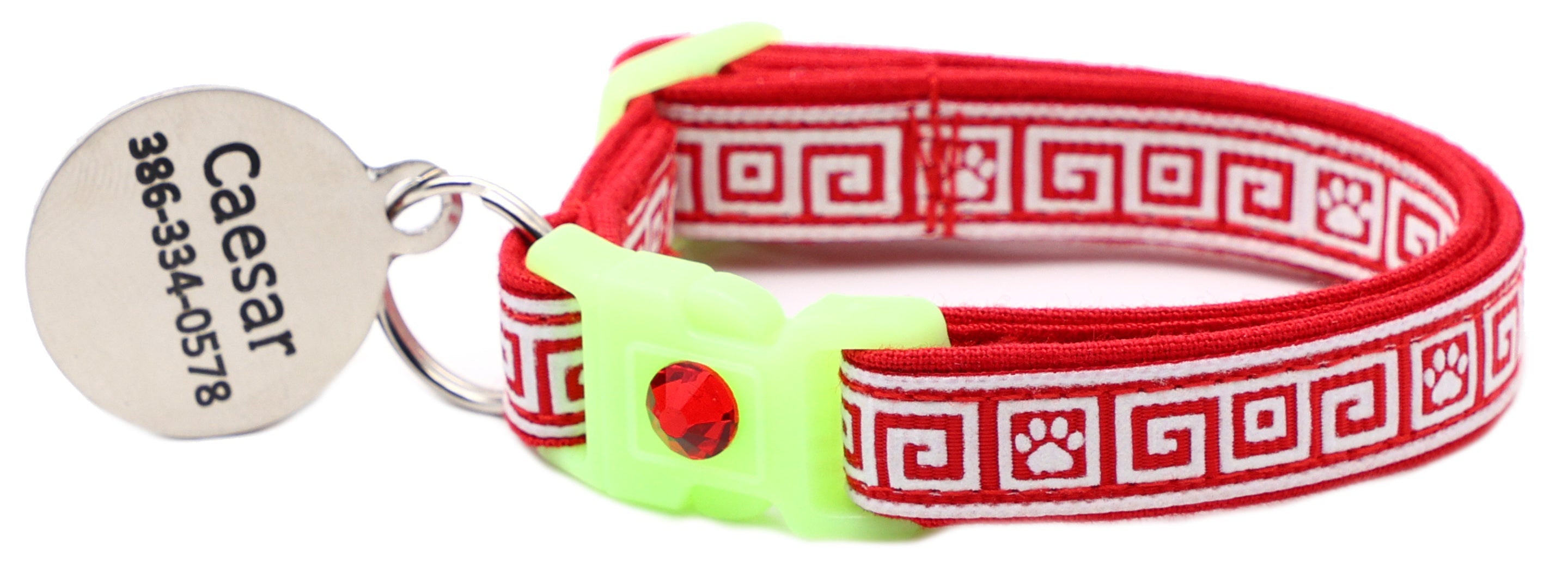Greek Key Breakaway Cat Collar - Glow-in-Dark Pattern