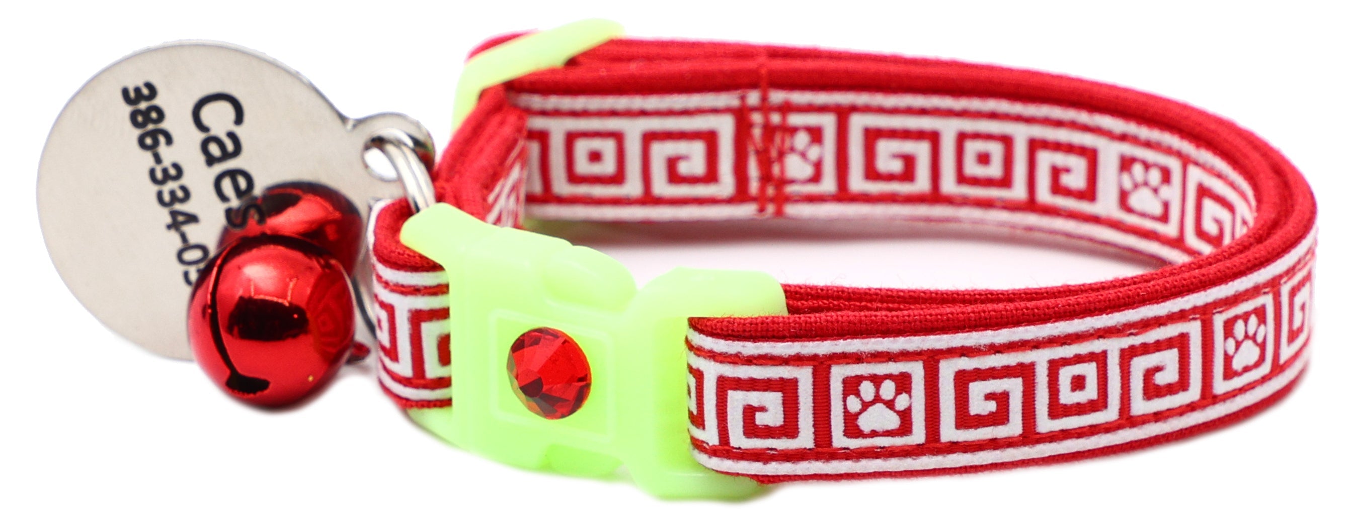 Greek Key Breakaway Cat Collar - Glow-in-Dark Pattern