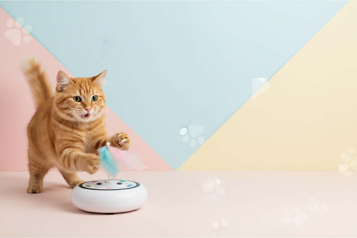 Pet accessories banner with playful cat